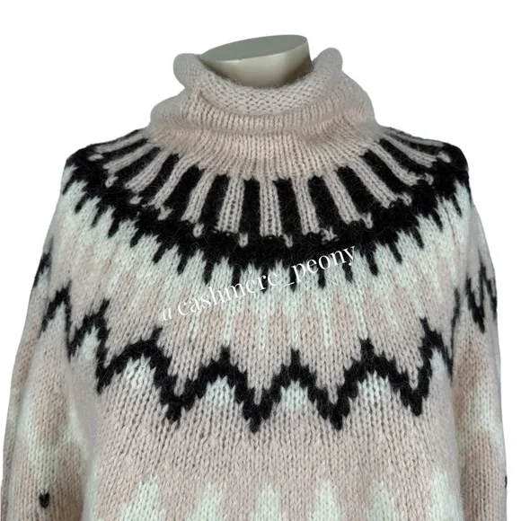 A.L.C. Pink Ruby Fair Isle Turtleneck Oversized Sweater